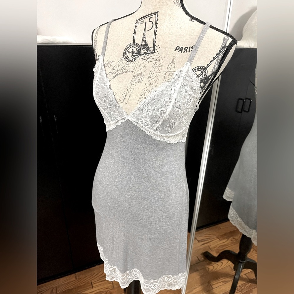 Blush lace grey slip